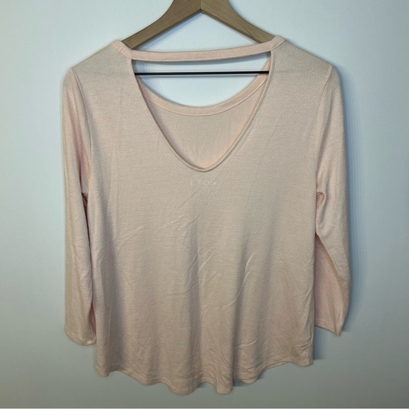 Loft Blush Pink 3/4 Length Sleeve Open Back Sweater, Size Medium - Picture 4 of 6